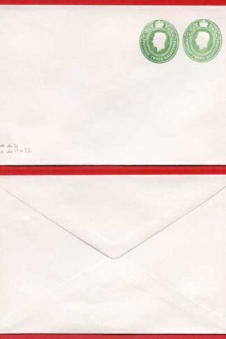 ESCP823 KGVI 1 1/2d Green x TWO Compound Stamped to Order Envelope