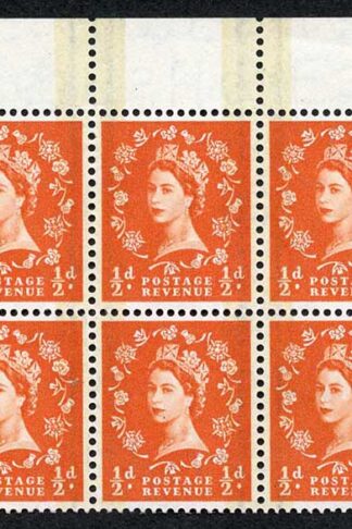 SG599 1/2d Orange Red Phosphor Graphite U/M Block 6 (ebay 6)