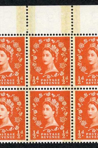 SG599 1/2d Orange Red Phosphor Graphite U/M Block 6 (eBay 3)