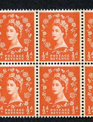 SG599 1/2d Orange Red Phosphor Graphite U/M Block 6 (eBay 23)