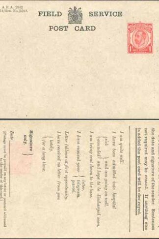 FCP1 KGV 1d Forces Issue Postcard on Greyish Card Mint