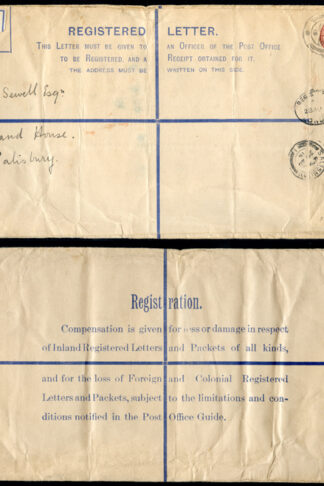 RP28 KGV 3d Red Brown Registered Envelope size K Used