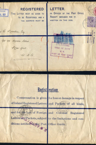 RP39 KGV 4 1/2d Puce Registered Envelope size K Used uprated