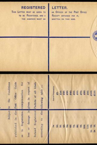 RP22 QV 2d Blue Registered Envelope size K Mint