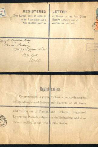 RP30 KGV 4d Grey Green Registered Envelope size K Used uprated