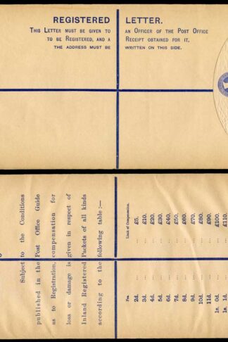 RP22 QV 2d Blue Registered Envelope size K Mint