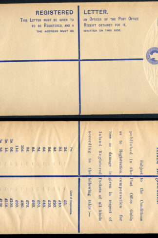 RP22 QV 2d Blue Registered Envelope size K Mint