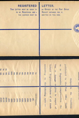 RP22 QV 2d Blue Registered Envelope size K Mint
