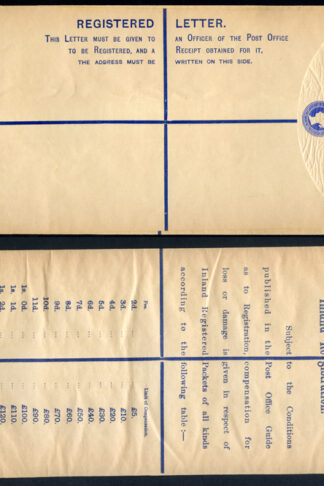 RP22 QV 2d Blue Registered Envelope size K Mint