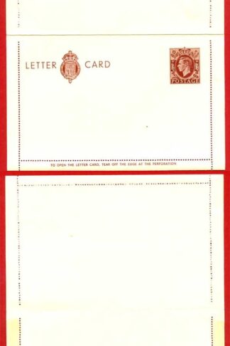 LCP13a KGVI 1 1/2d Stamped Letter Card Gummed on Front Half MINT