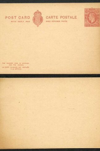 CP105b KGVI 2d+2d Red-Brown Post Office Issue Postcard Inland Reply Card Mint