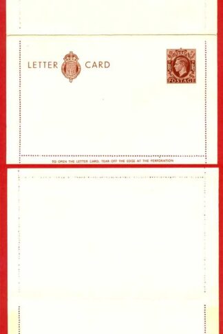 LCP13a KGVI 1 1/2d Stamped Letter Card Gummed on Front Half MINT