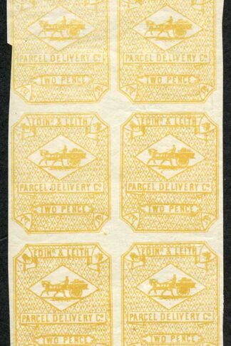 Block of 6 2d Yellow Edinburgh and Leith Parcel Del SGCD18