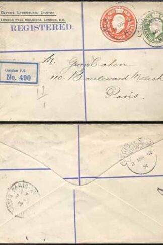 ESC622 KEVII 1/2d and 4d stamped to Order Registered Envelope Used