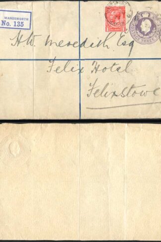 ESC743 KGV 1/2d and 3d Stamp to Order Registered Envelope Uprated
