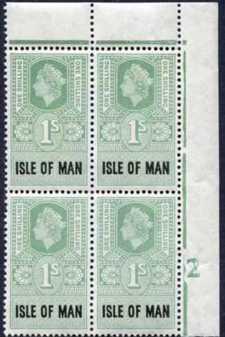 Isle of Man 1960 QEII 1/- Revenue Stamp U/M PLATE Block of Four