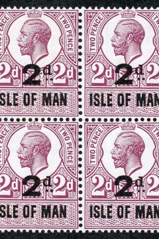 Isle of Man 1921 KGV 2d on 2d Revenue Stamp U/M Block of Four