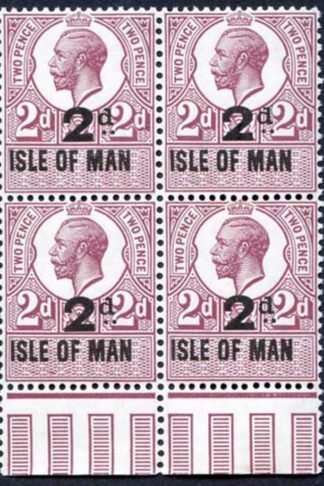 Isle of Man 1921 KGV 2d on 2d Revenue Stamp U/M Block of Four