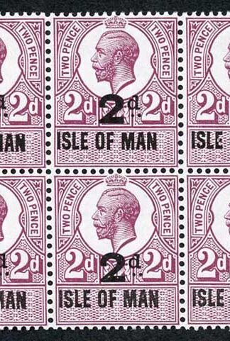 Isle of Man 1921 KGV 2d on 2d Revenue Stamp U/M Block of Six