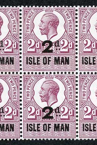 Isle of Man 1921 KGV 2d on 2d Revenue Stamp U/M Block of Six