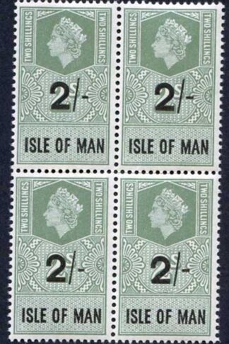 Isle of Man 1961 QEII 2/- on 2/- Revenue Stamp U/M Block of Four