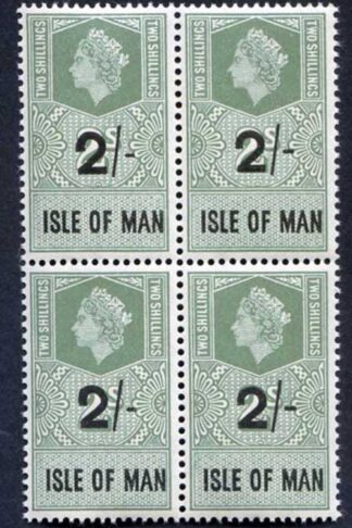 Isle of Man 1961 QEII 2/- on 2/- Revenue Stamp U/M Block of Four
