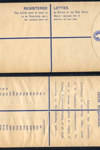 RP22 QV 2d Blue Registered Envelope size K Mint