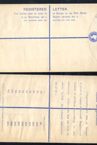 RP20 QV 2d Blue Registered Envelope size K Mint