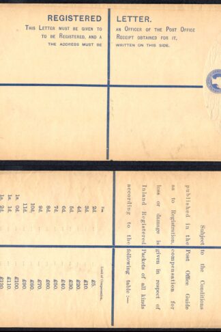 RP22 QV 2d Blue Registered Envelope size K Mint