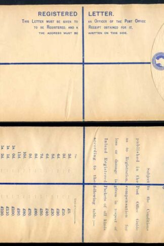 RP22 QV 2d Blue Registered Envelope size K Mint
