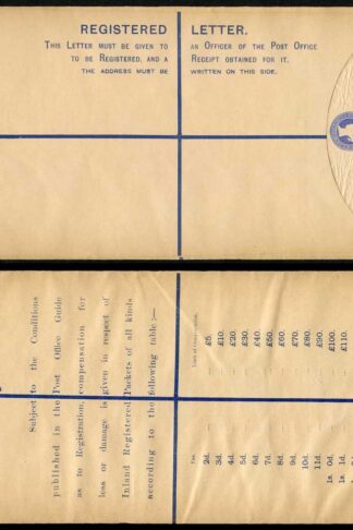 RP22 QV 2d Blue Registered Envelope size K Mint