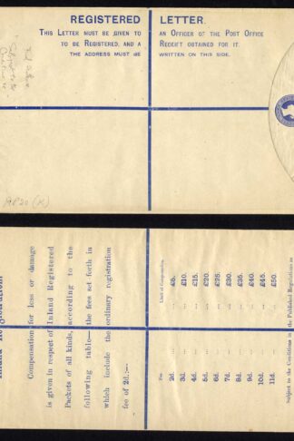 RP20 QV 2d Blue Registered Envelope size K Mint