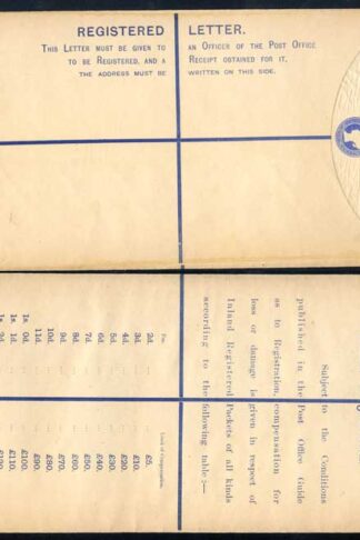 RP22 QV 2d Blue Registered Envelope size K Mint