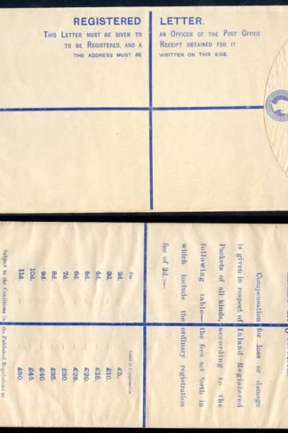 RP20 QV 2d Blue Registered Envelope size K Mint