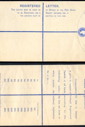 RP20 QV 2d Blue Registered Envelope size K Mint