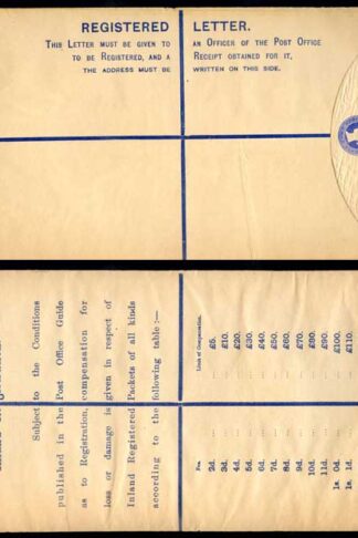 RP22 QV 2d Blue Registered Envelope size K Mint