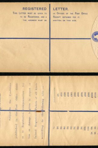 RP22 QV 2d Blue Registered Envelope size K Mint
