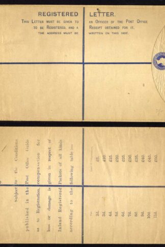 RP21 QV 2d Blue Registered Envelope size K Mint