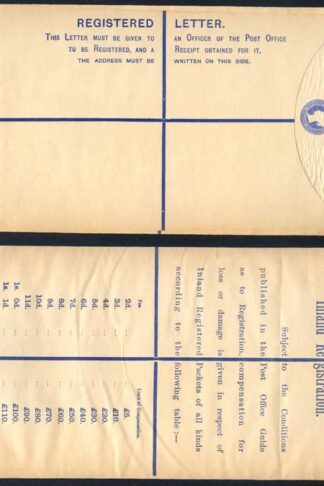 RP22 QV 2d Blue Registered Envelope size K Mint