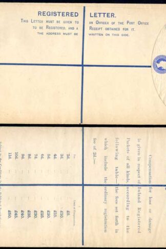 RP20 QV 2d Blue Registered Envelope size K Mint