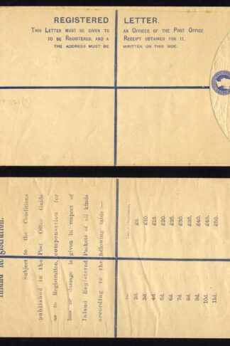 RP21 QV 2d Blue Registered Envelope size K Mint