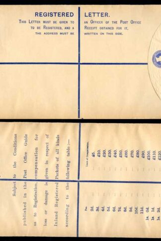 RP22 QV 2d Blue Registered Envelope size K Mint