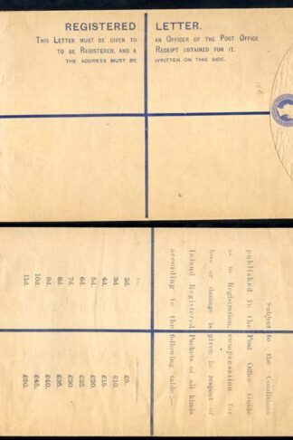 RP21 QV 2d Blue Registered Envelope size K Mint
