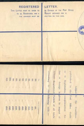 RP21 QV 2d Blue Registered Envelope size K Mint
