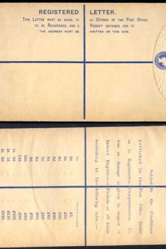 RP22 QV 2d Blue Registered Envelope size K Mint