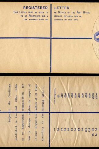 RP22 QV 2d Blue Registered Envelope size K Mint