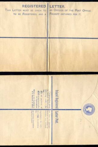RP15 QV 2d Blue Registered Envelope size K Mint