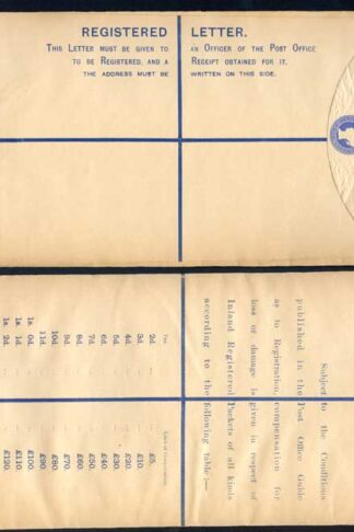 RP22 QV 2d Blue Registered Envelope size K Mint