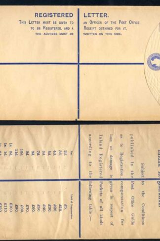 RP22 QV 2d Blue Registered Envelope size K Mint