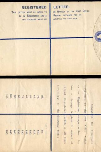 RP21 QV 2d Blue Registered Envelope size K Mint